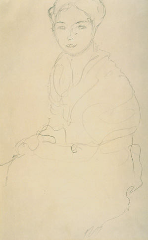 Gustav Klimt, Study for the Portrait of Fräulein Lieser, Seated to the left, knee-length portrait, 1917, private collection, New York
