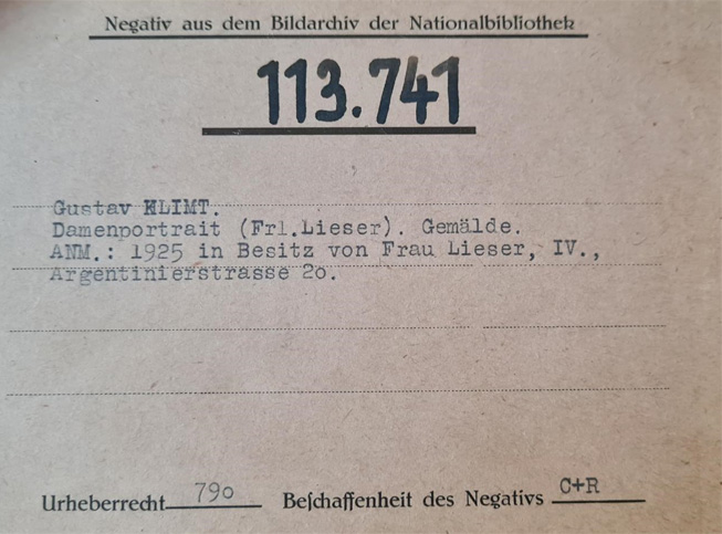 Inventory card for the negative „Portrait of Fräulein Lieser“